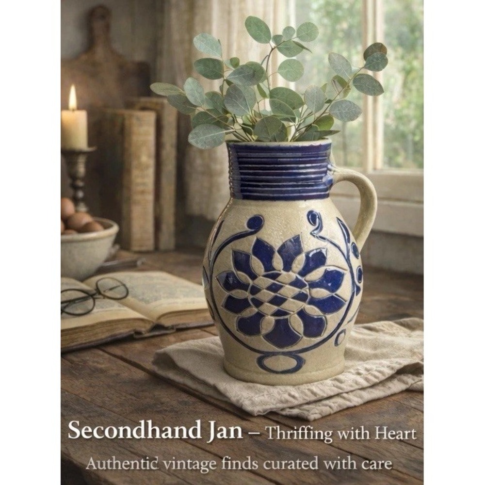 Williamsburg Pottery Cobalt Blue Hand-‎ Thrown Pitcher
